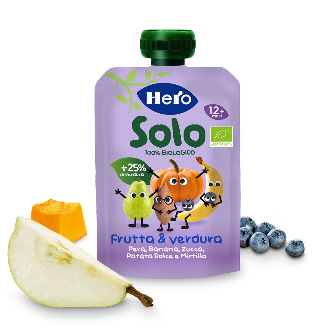 Frutta Frullata Hero Solo Bio Frutta & Verdura – Patata Dolce, Zucca, Banana e Mirtillo