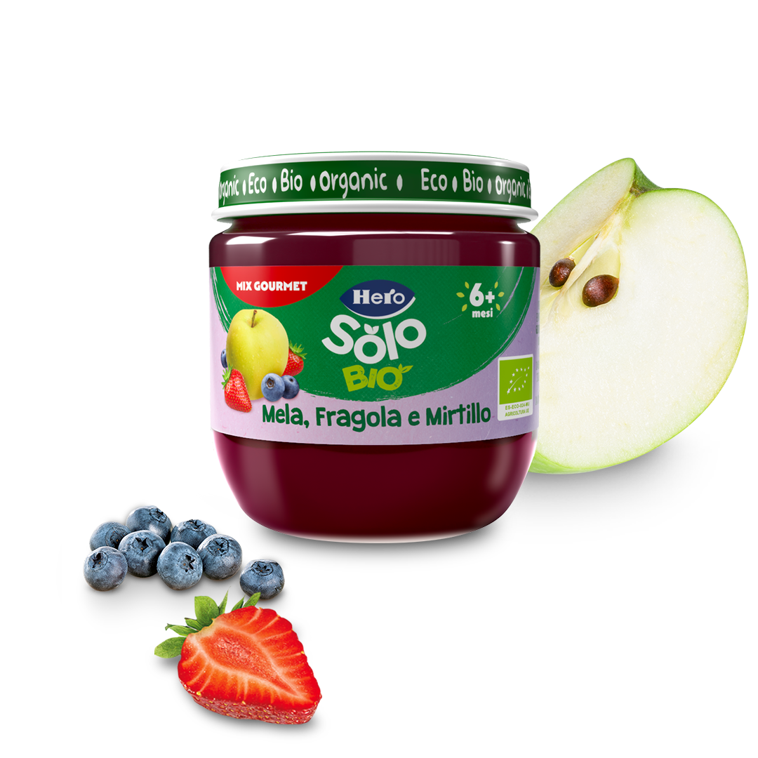 Omogeneizzato Hero Solo Bio Mela, Fragola, Mirtillo