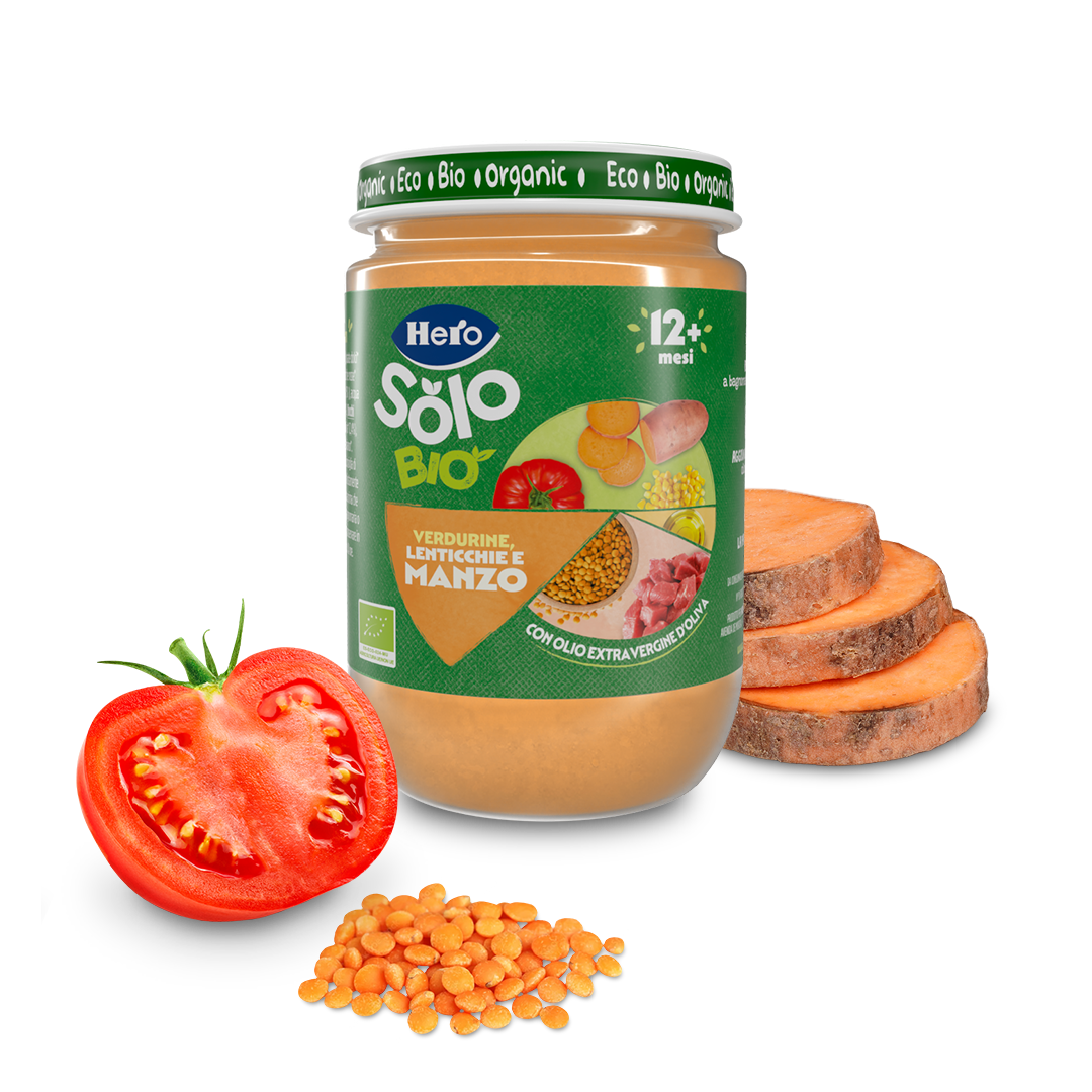 Omogeneizzato Hero Solo Bio verdurine, Lenticchie e Manzo